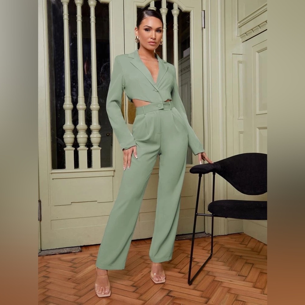 Lapel Collar Cutout Waist Solid Jumpsuit